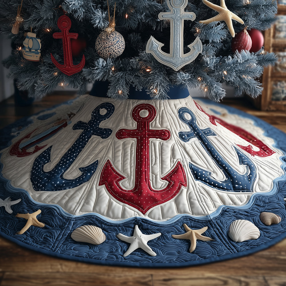 Winter Harbor Anchor Christmas Quilted Tree Skirt Xmas Decorations Best Themed Anchor Gifts
