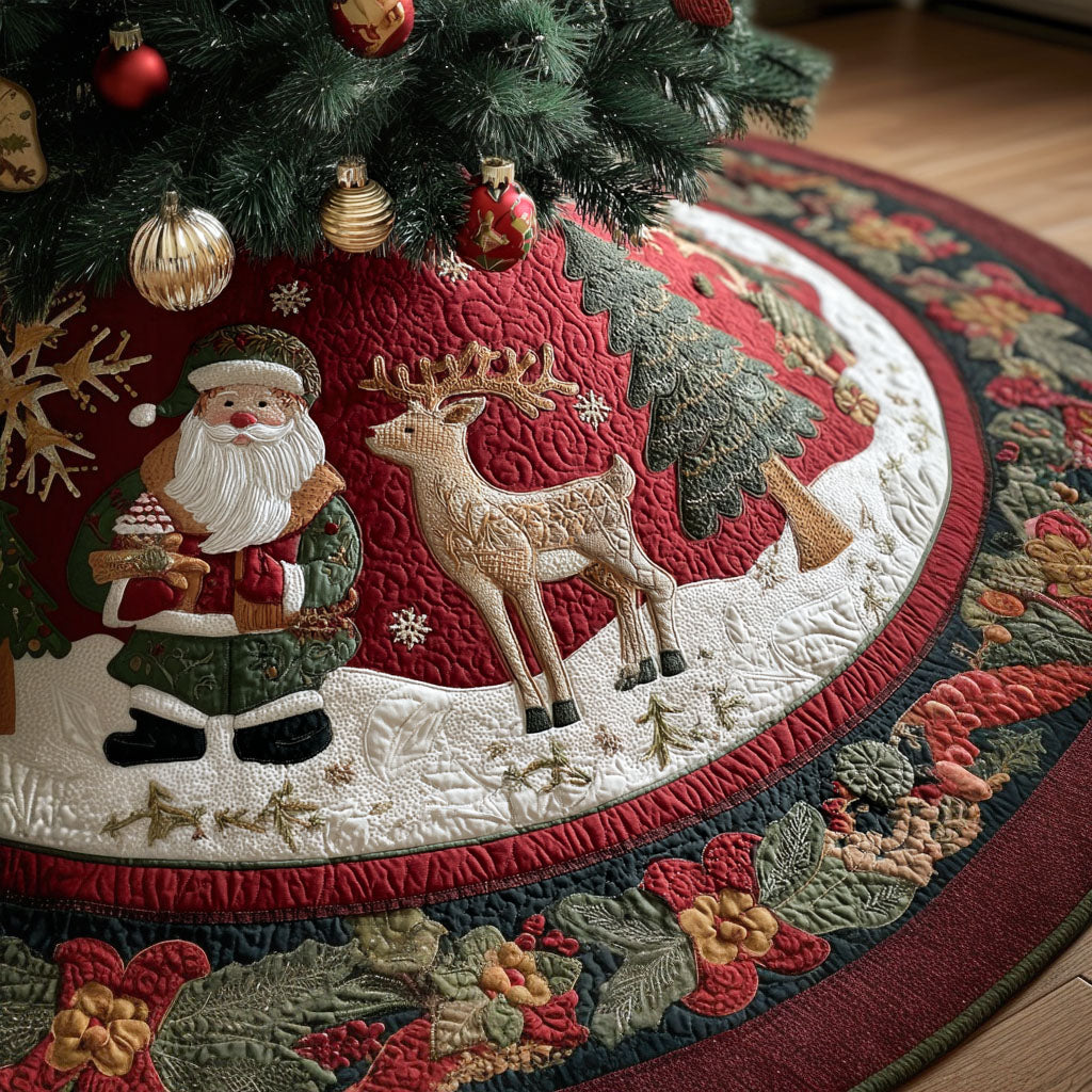 Winter Hearth Glow Christmas Quilted Tree Skirt Holiday Indoor Decor Family Christmas Presents