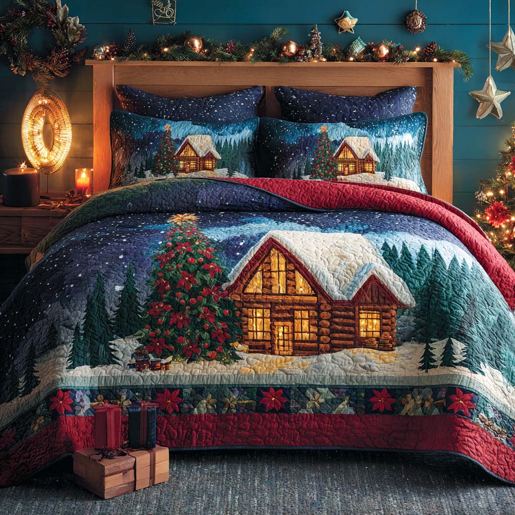 Winter Hearth Glow Quilted Bedding Set Cute Room Decor Spiritual Graduation Gifts