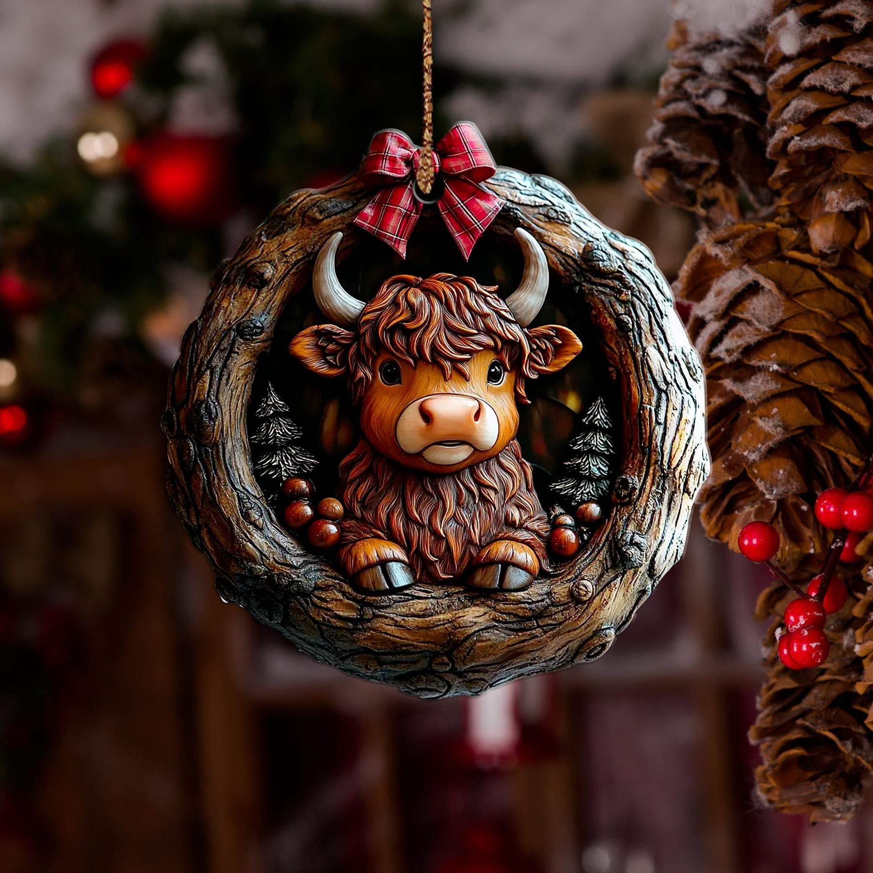 Winter Highland Cow Christmas Ornament Xmas Tree Decor Holiday Gift Ideas