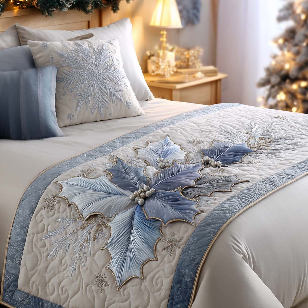 Winter Holly Quilted Bed Runner Christmas Decorations Secret Santa Gifts