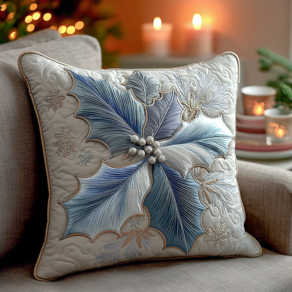 Winter Holly Quilted Pillow Case Christmas Throw Pillow Covers Top Christmas Gifts 2025