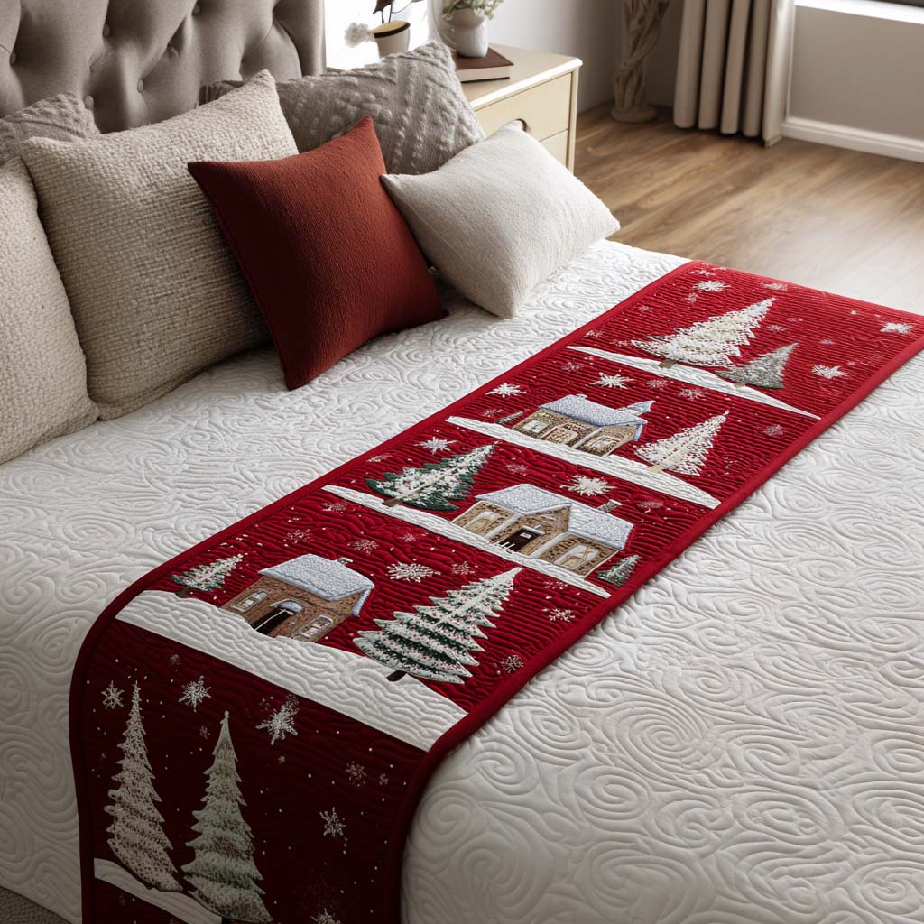 Winter Homes Quilted Bed Runner Christmas Bedroom Decor Cool Christmas Gifts