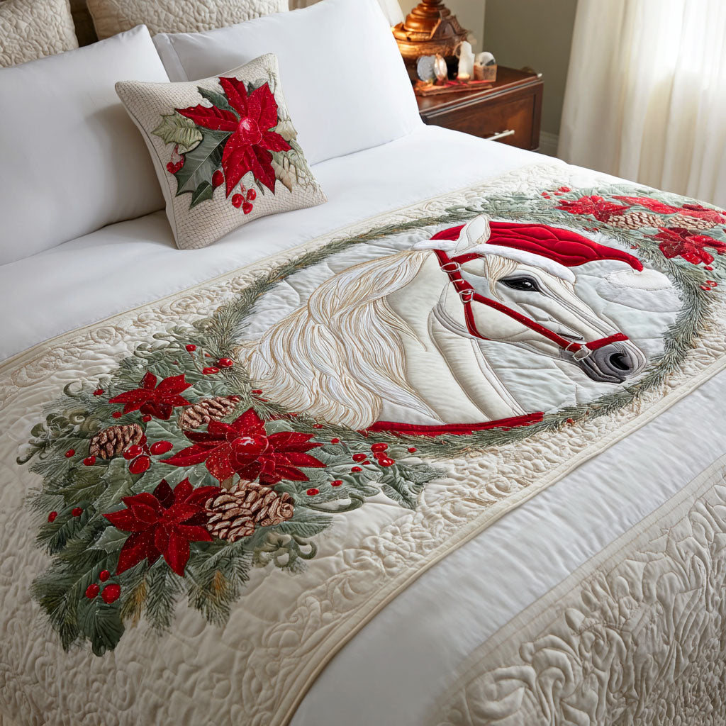 Winter Horse Quilted Bed Runner Holiday Bedroom Ideas Xmas Gifts