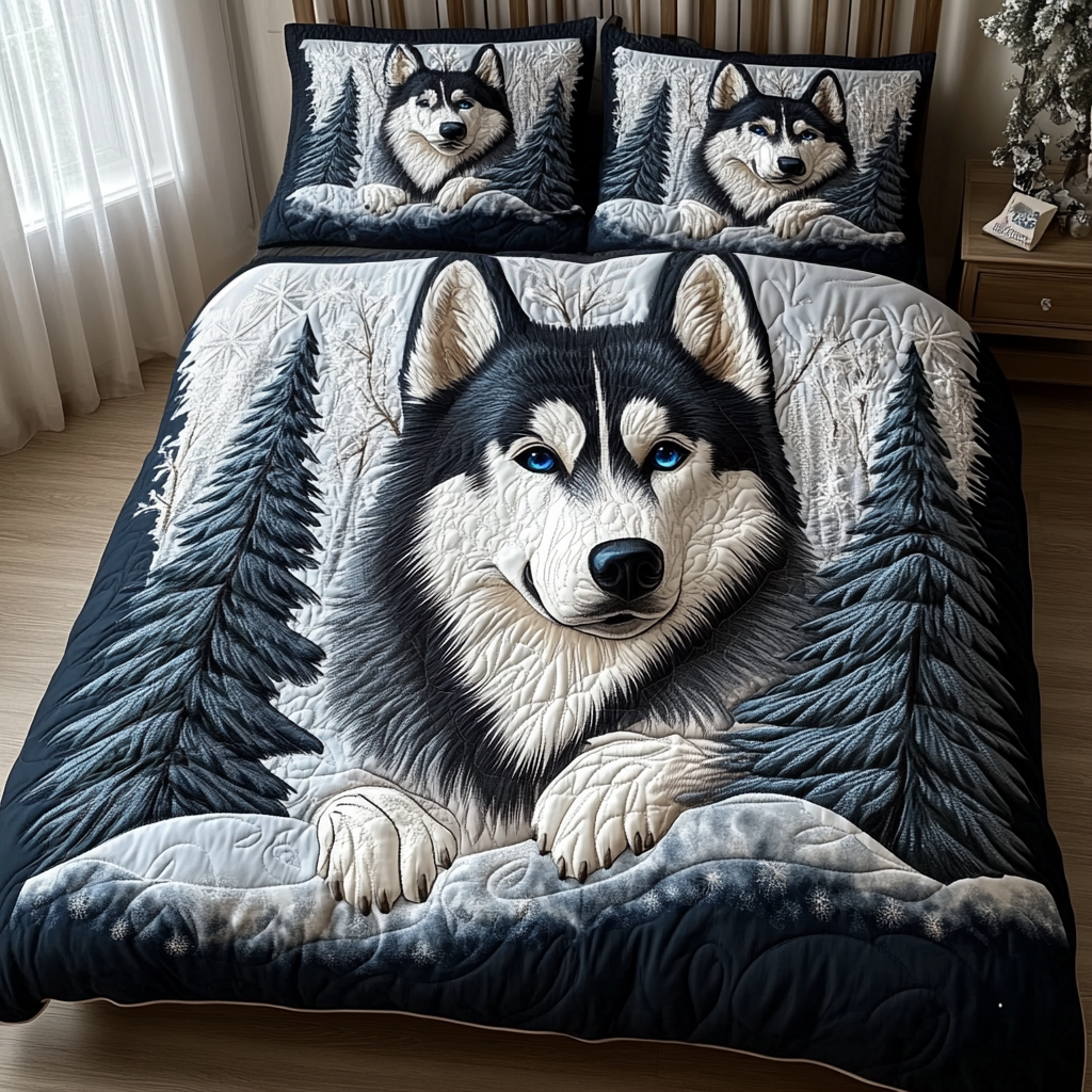 Winter Howl Quilted Bedding Set Perfect Housewarming Gift for a Cozy Bedroom