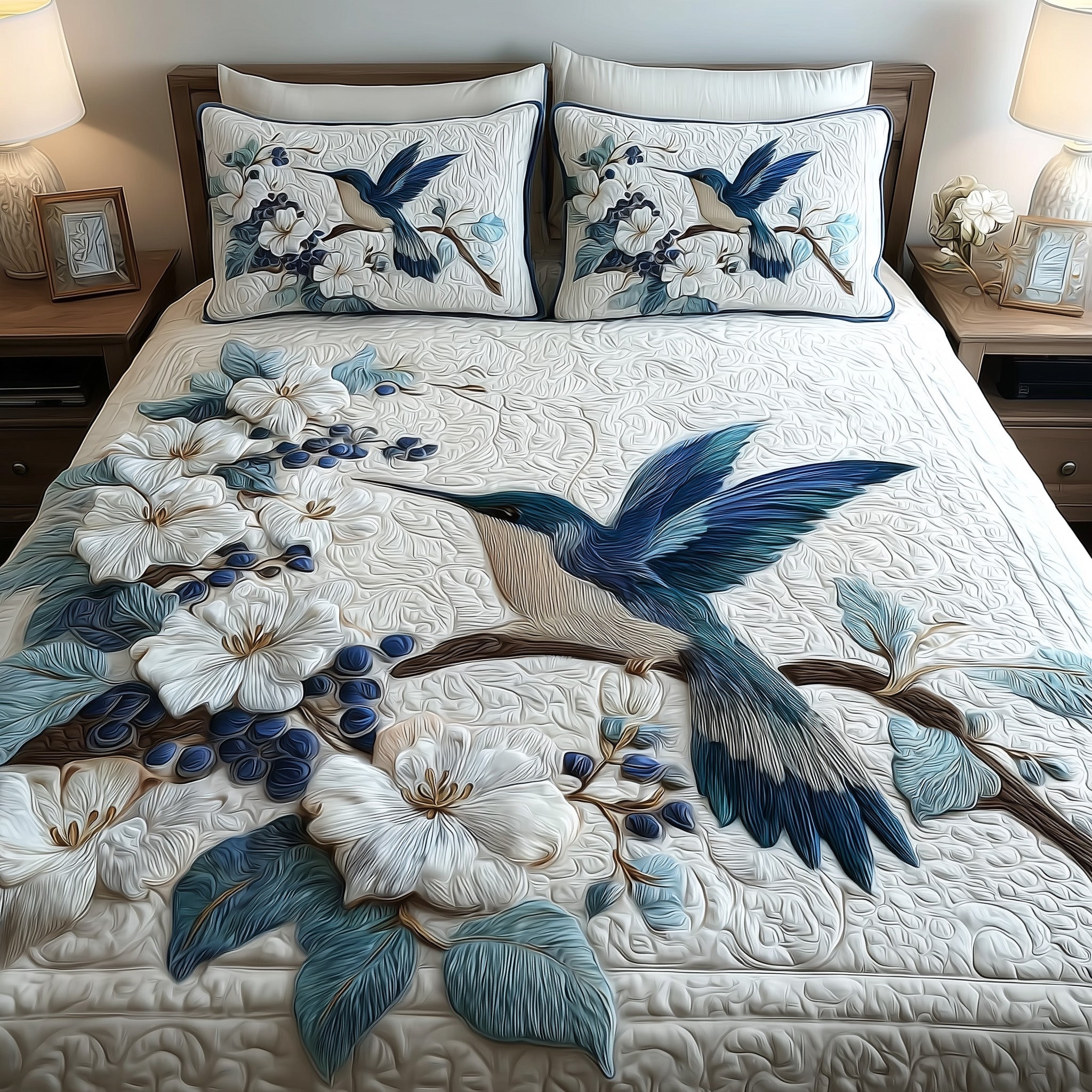 Winter Hummingbird Dancing Quilted Bedding Set Duvet Cover Bedspread Hummingbird Themed Gifts