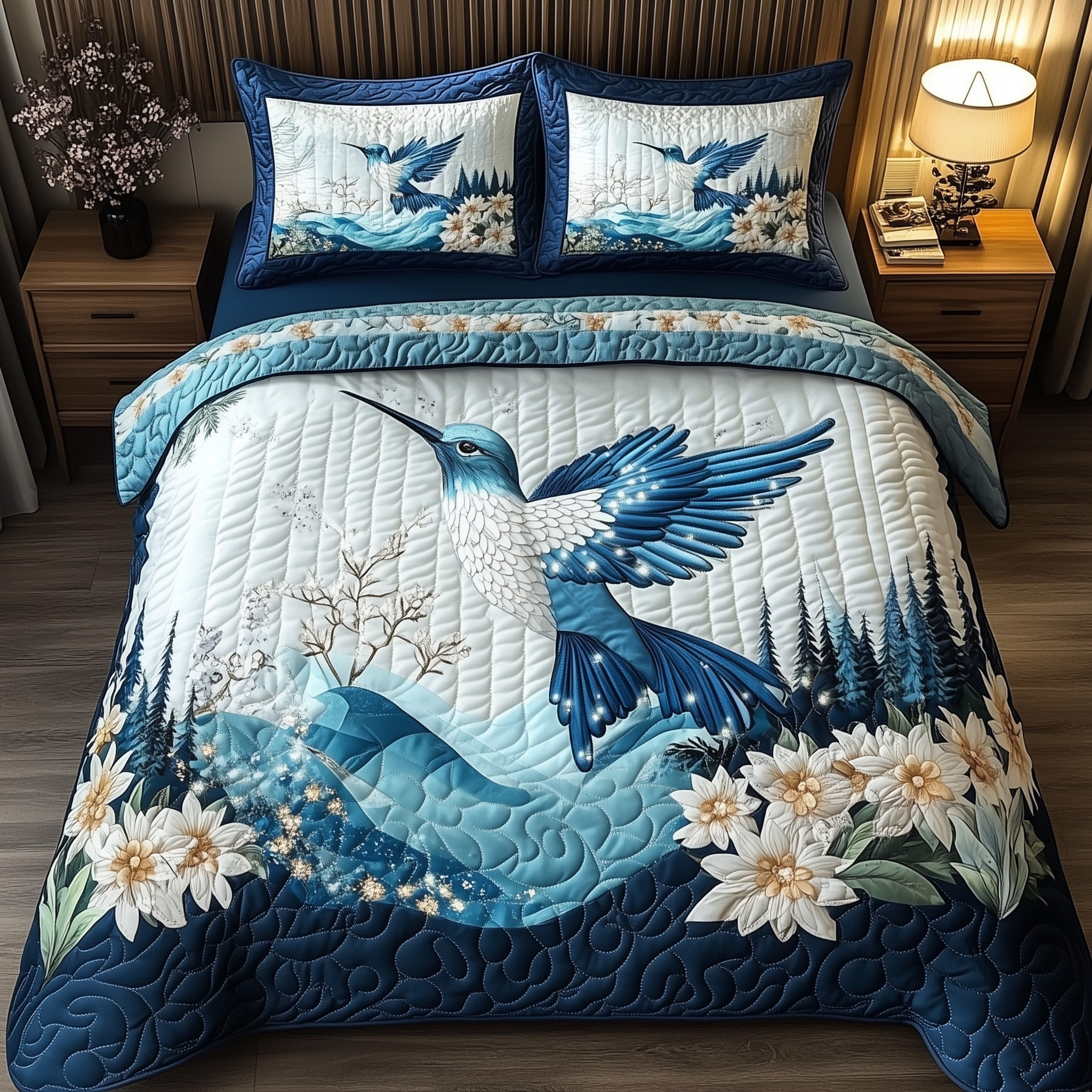 Winter Hummingbird Quilted Bedding Set Duvet Cover Bed Sheet Great Hummingbird Lover Gift Ideas