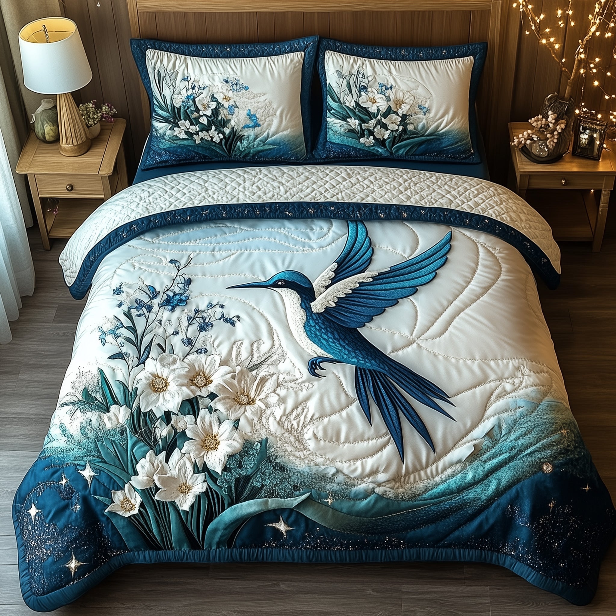 Winter Hummingbird Quilted Bedding Set Duvet Cover Bed Sheet Novelty Hummingbird Presents
