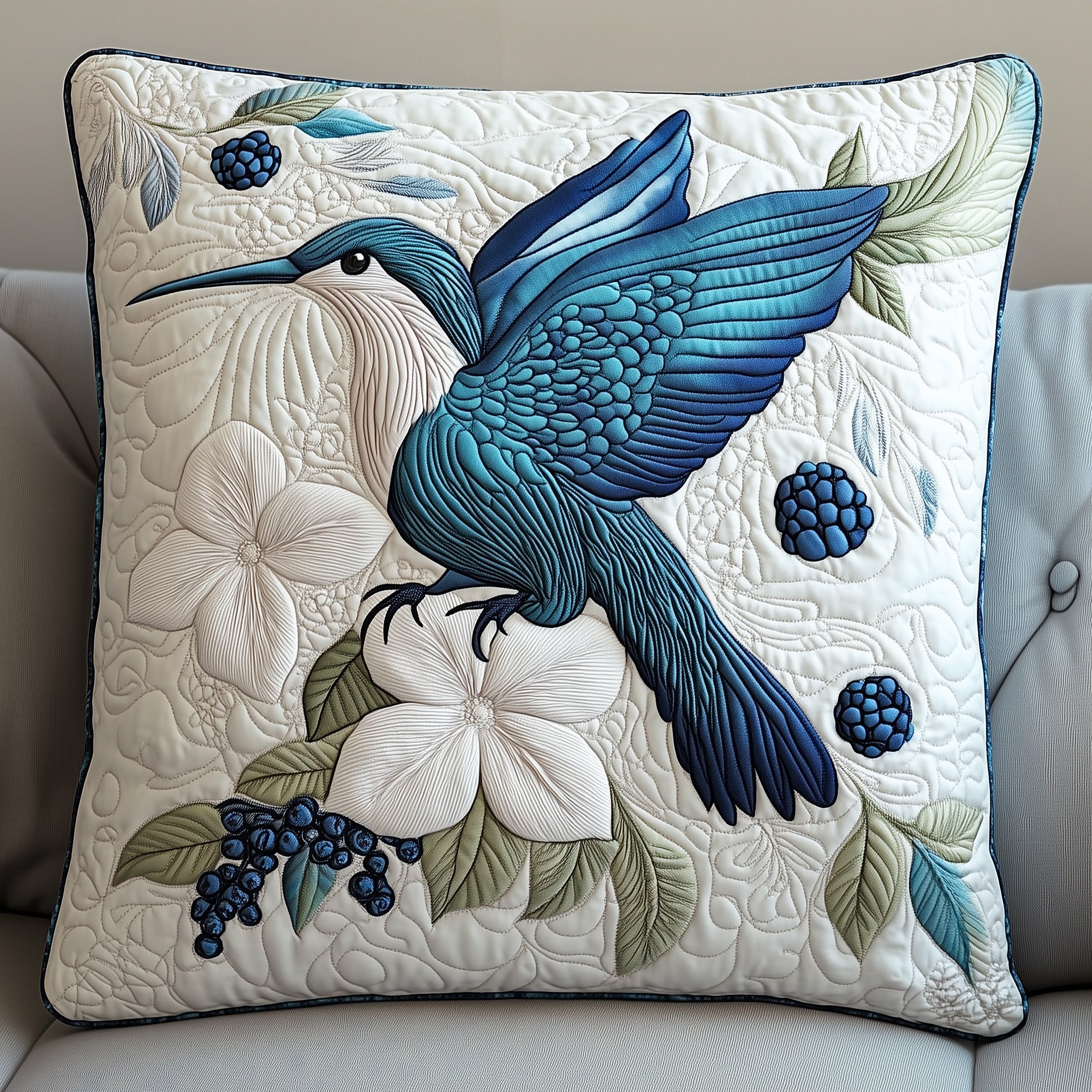 Winter Hummingbird Quilted Pillow Case Gift For Her