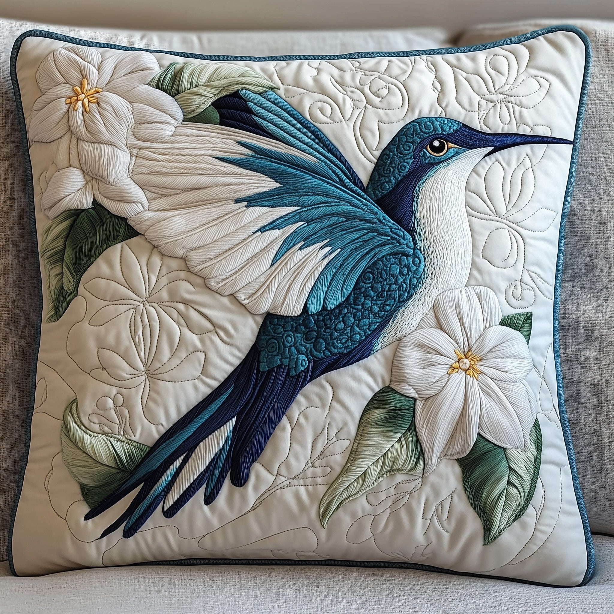 Winter Hummingbird Quilted Pillow Case Throw Pillow Cover ItemBest Hummingbird Themed Gifts