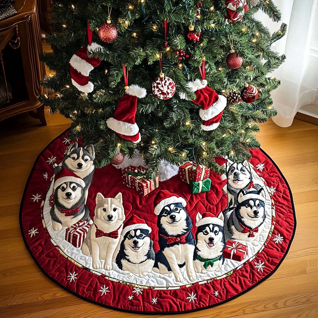 Winter Husky Christmas Quilted Tree Skirt Skirt For A Christmas Tree Xmas Gifts For Sister In Law