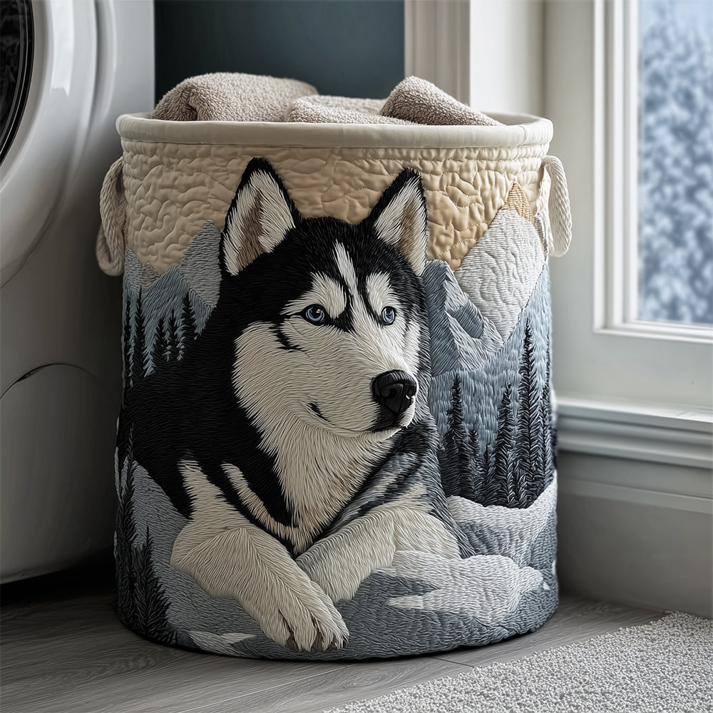 Winter Husky Quilted Laundry Basket Holiday Gift For Laundry Lovers
