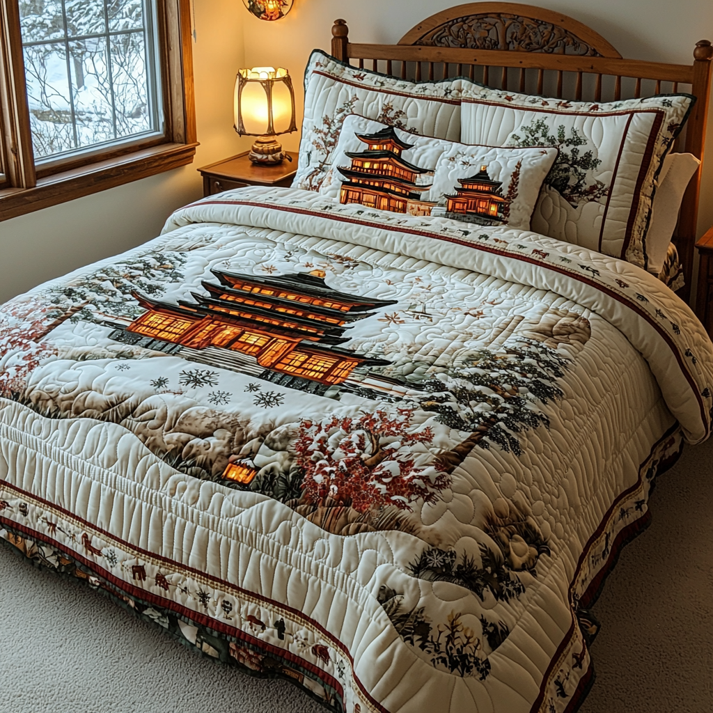 Winter Japanese Pagoda Quilted Bedding Set Bedroom Decorations Christmas Presents