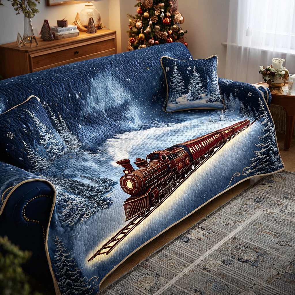 Winter Journey Quilted Sofa Cover Sofa Cushion Covers Holiday Season Decorations
