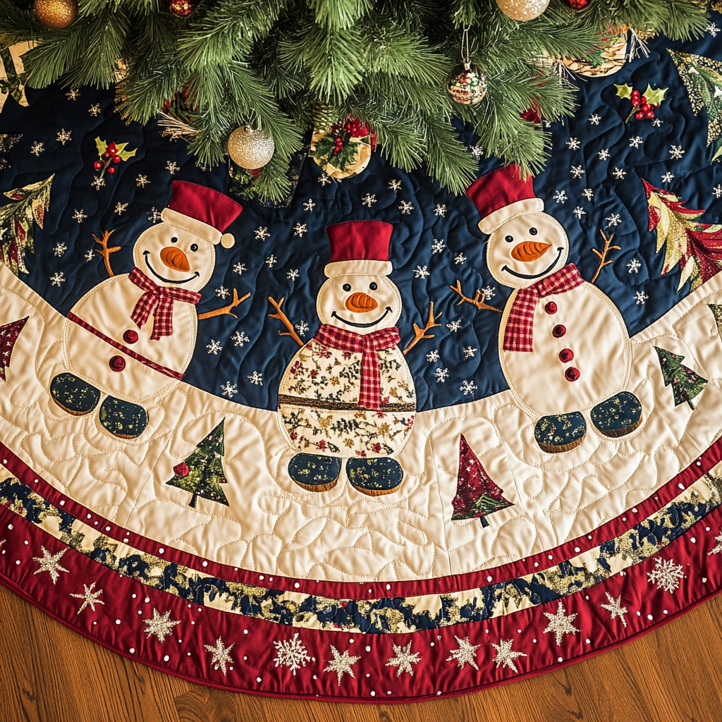 Winter Joyful Jester Christmas Quilted Tree Skirt Custom Christmas Tree Skirt Merch for Your Family