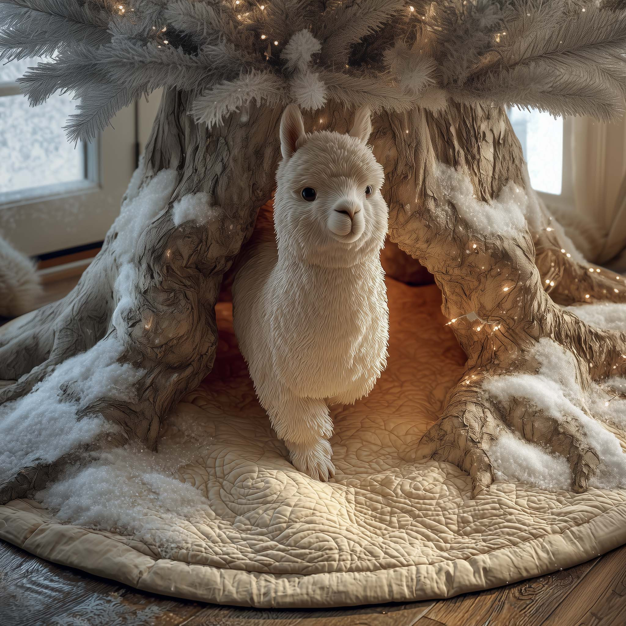 Winter Liama Warm Woolie Quilted Tree Skirt Seasonal Home Decorations Xmas Present Ideas