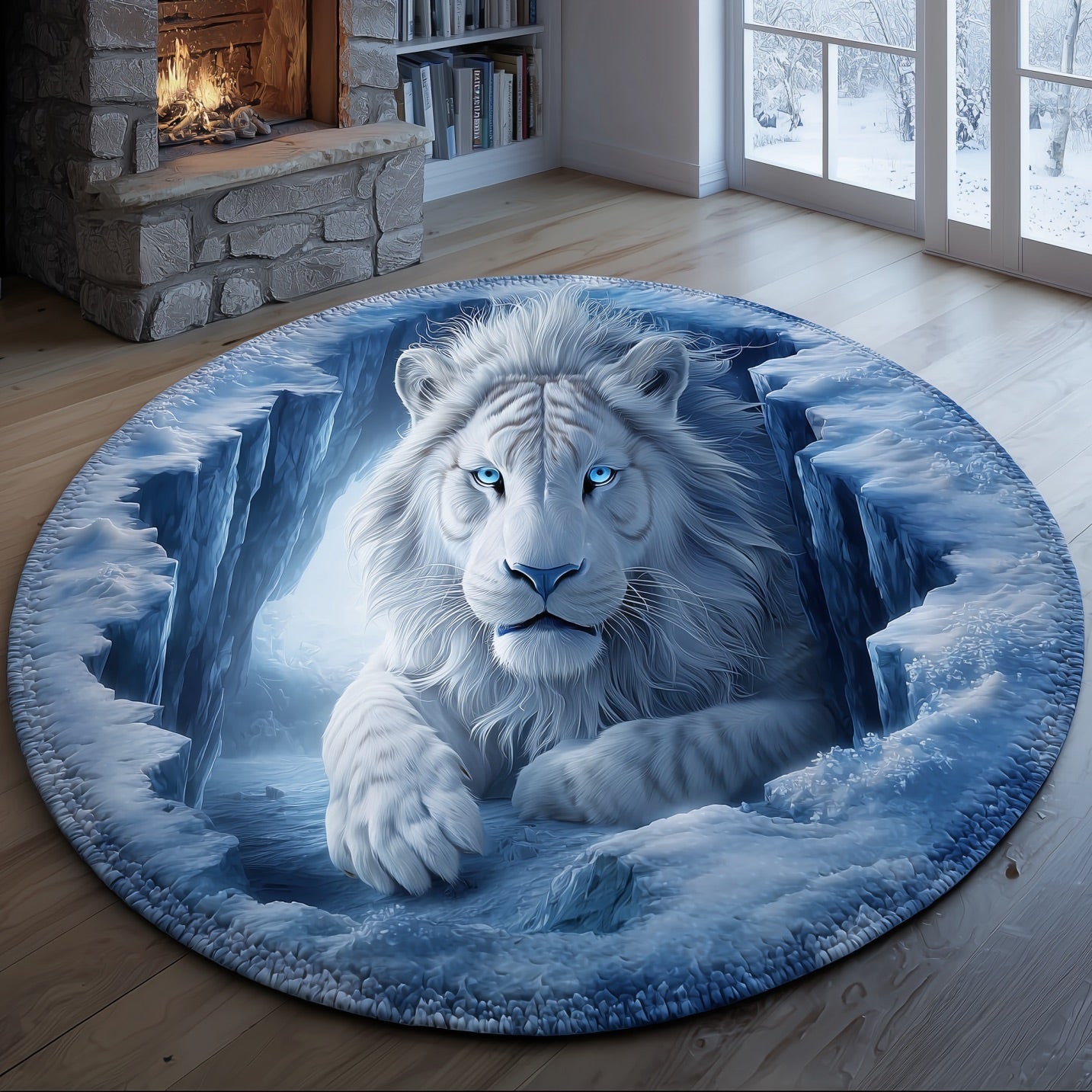 Winter Lion Quilted Round Mat Premium Quilted Round Mat for Cozy Living Spaces
