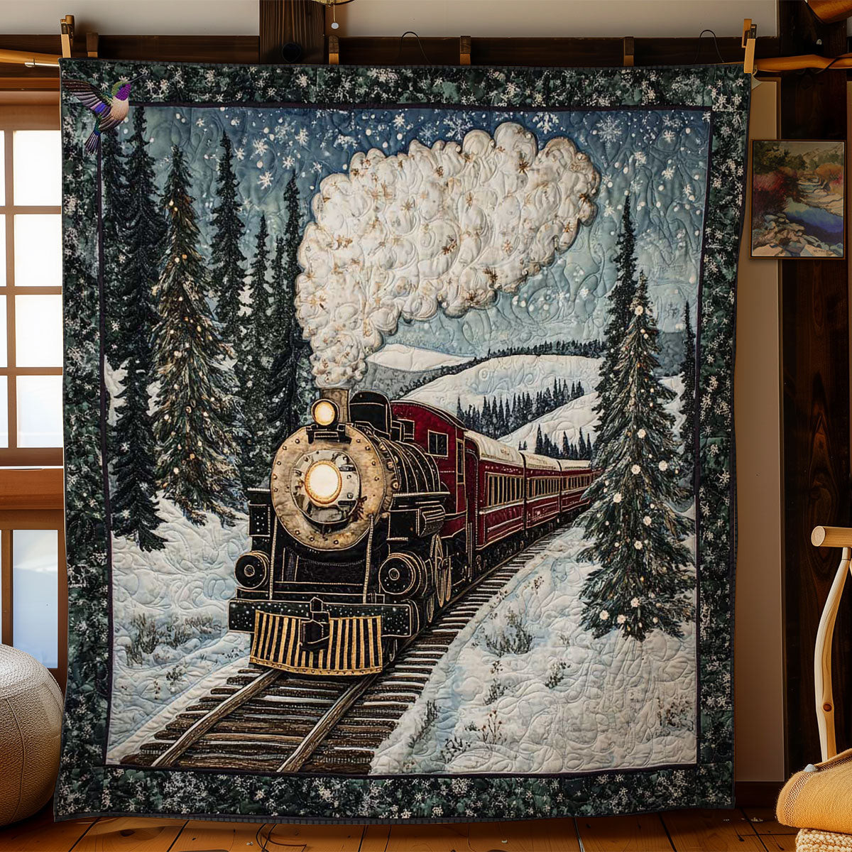 Winter Locomotive Xmas Quilted Blanket Coolf Gifts For Older Couples
