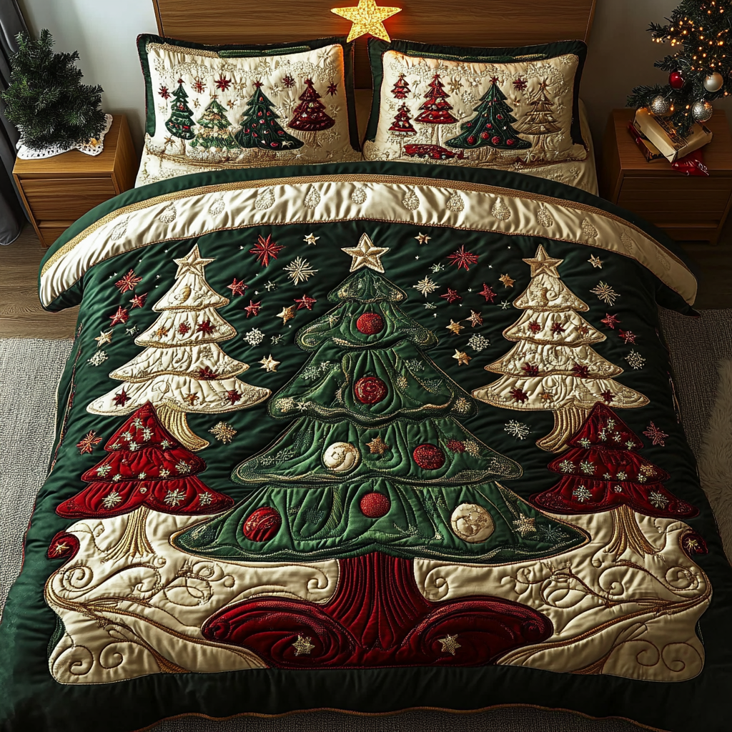 Winter Magic Quilted Bedding Set Holiday Season Duvet Cover Set Christmas Ideas For Her