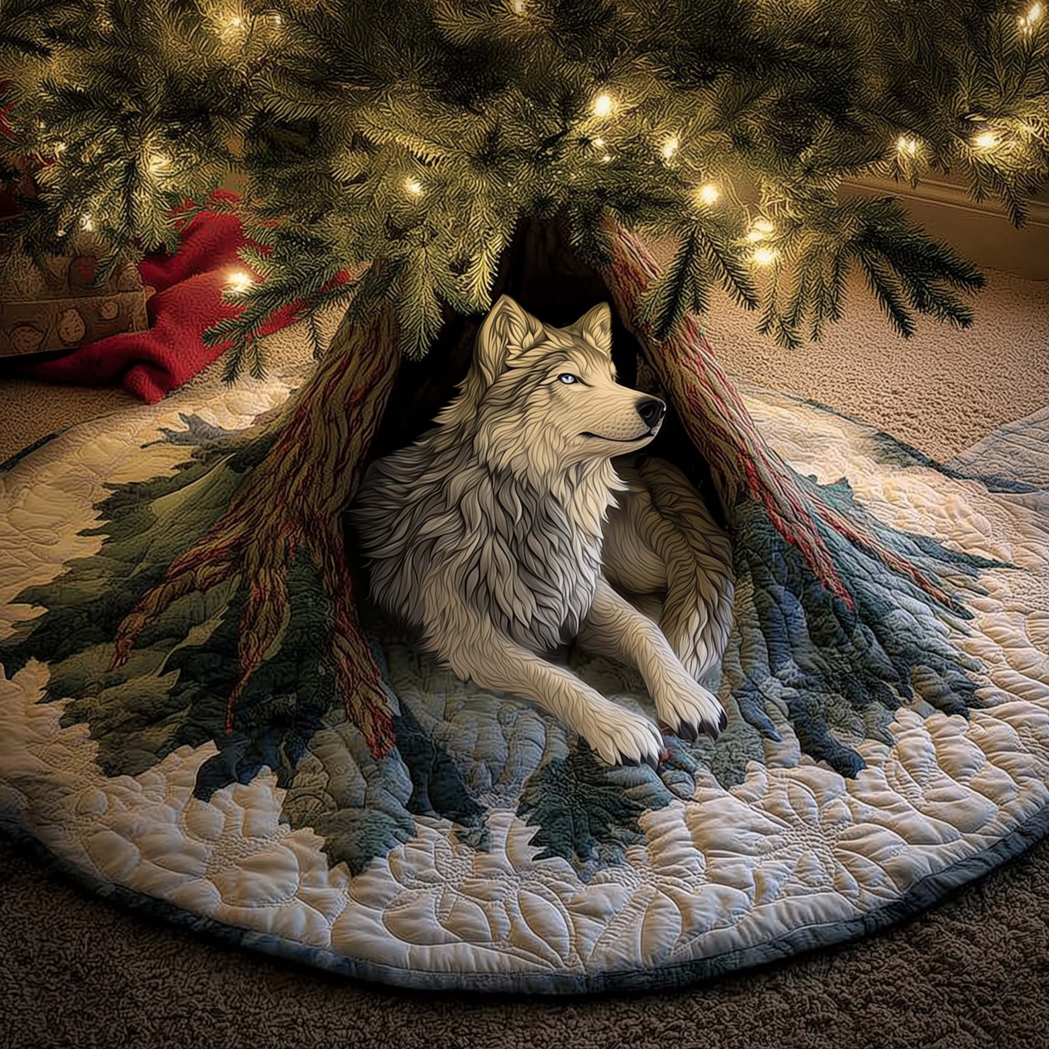 Winter Majestic Wolf Quilted Tree Skirt Christmas Decorations Xmas Gifts For Wolf Lovers