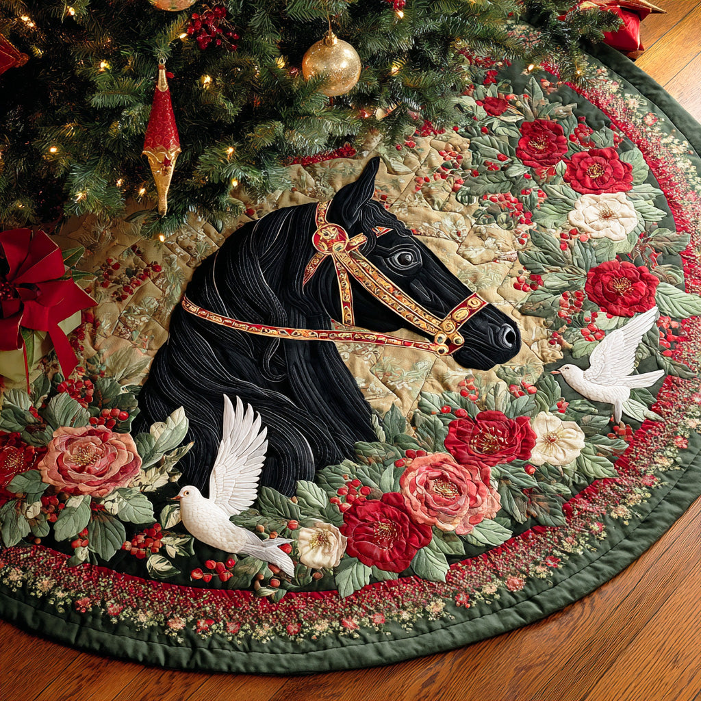 Winter Mane Grace Christmas Quilted Tree Skirt Unique Holiday Gift Idea with Quilted Tree Skirt
