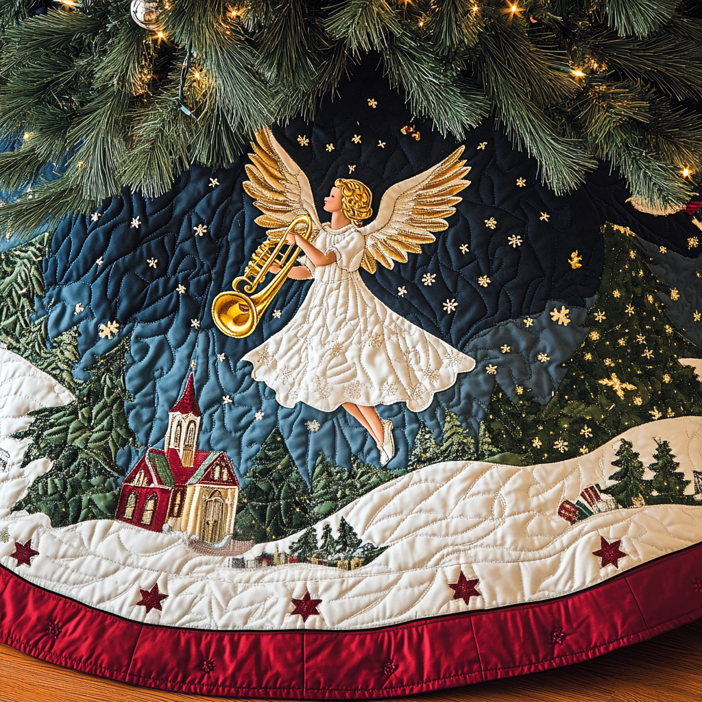 Winter Melody Christmas Quilted Tree Skirt Cozy Holiday Tree Skirt to Brighten Your Home