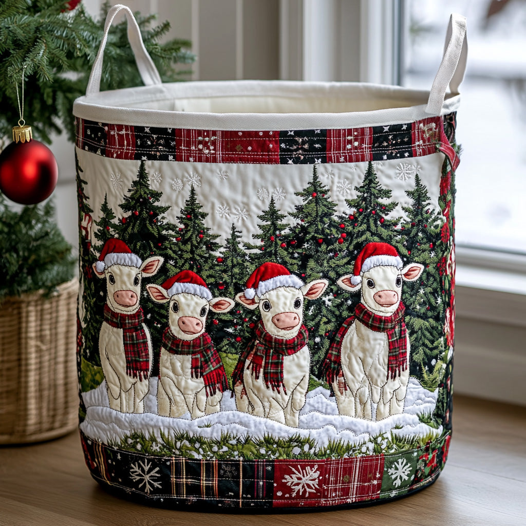 Winter Moo Magic Quilted Laundry Basket Premium Quilted Laundry Basket with Sturdy Handles