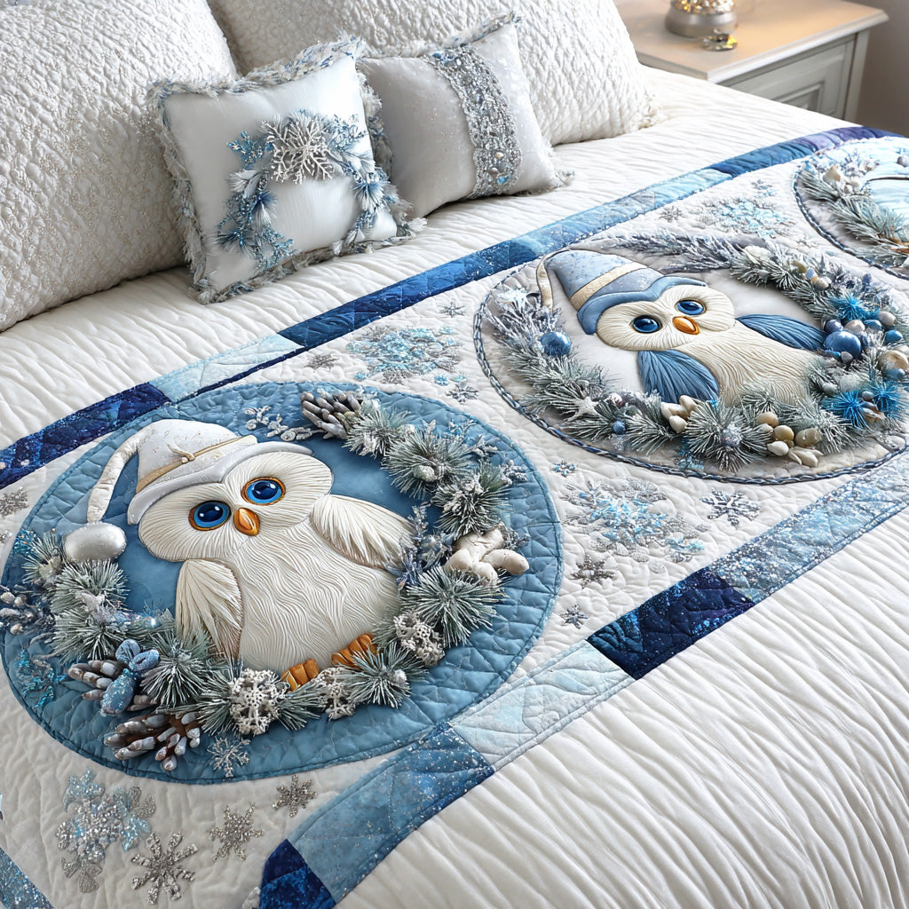 Winter Night Gaze Quilted Bed Runner Bedroom Decorations Best Owl Gift Ideas