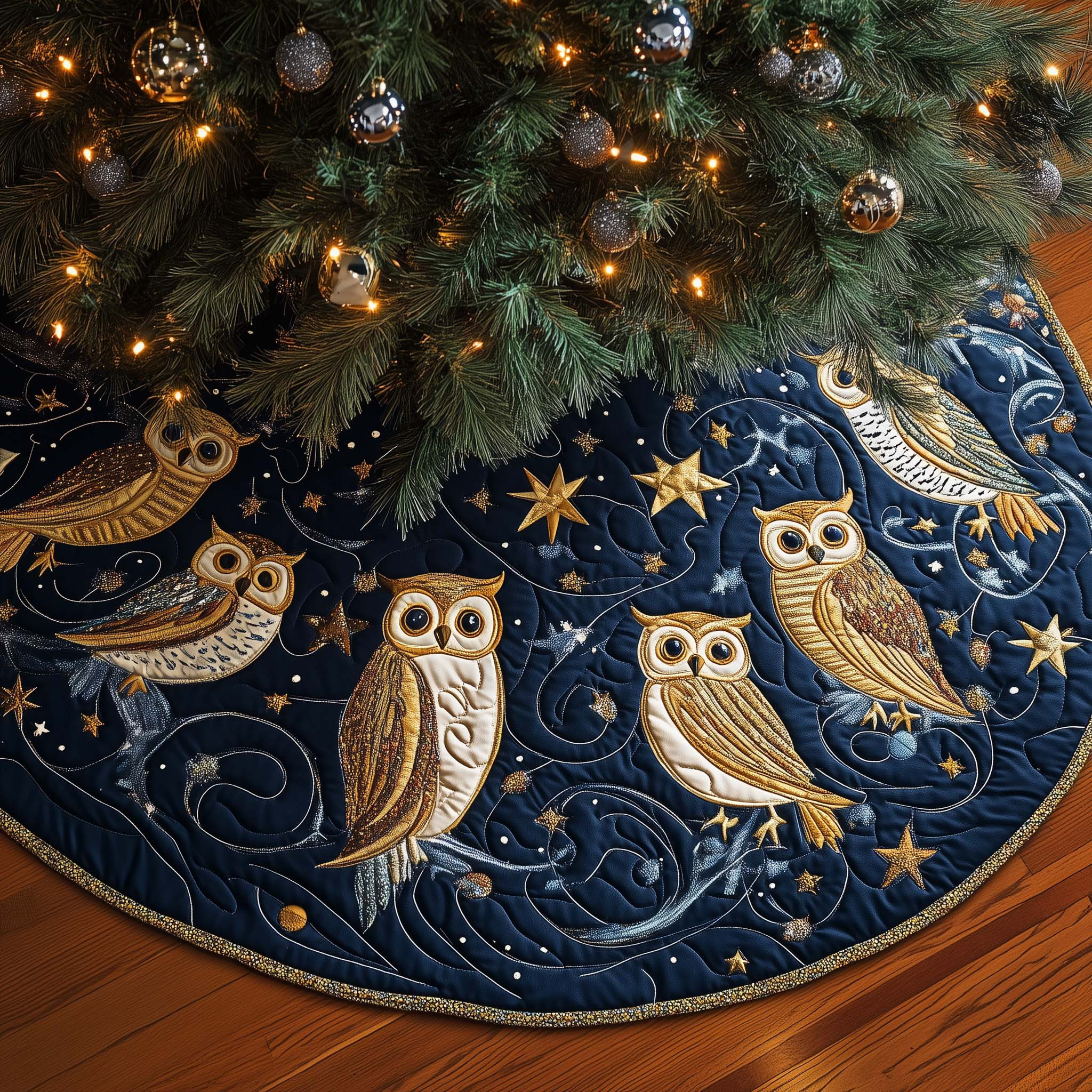 Winter Night Owls Quilted Tree Skirt Christmas Home Decor Owl Merchandise Items