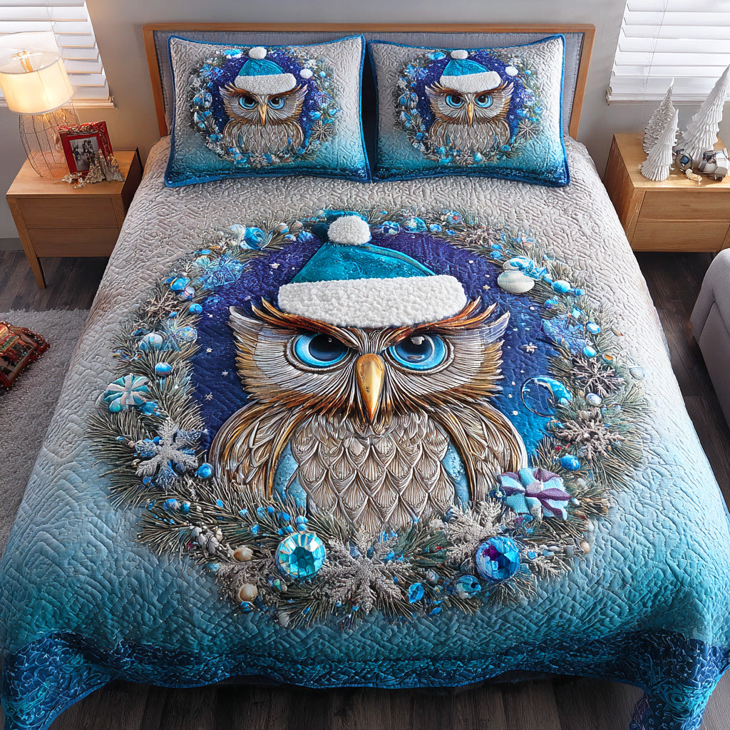 Winter Owl Haven Quilted Bedding Set Best Bedding Gift for Holiday Season 2025