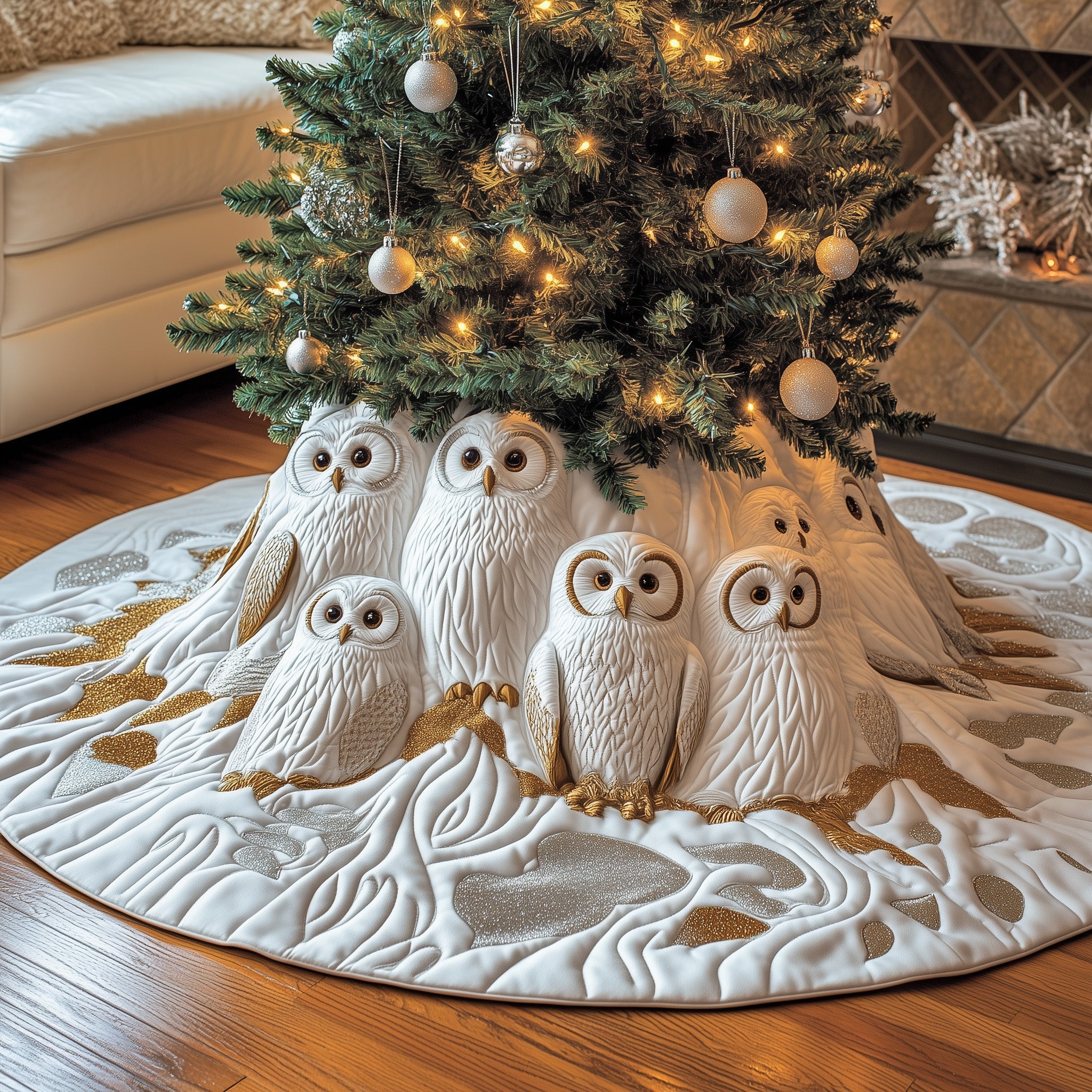 Winter Owl Quilted Tree Skirt Best New Year Gift Merch