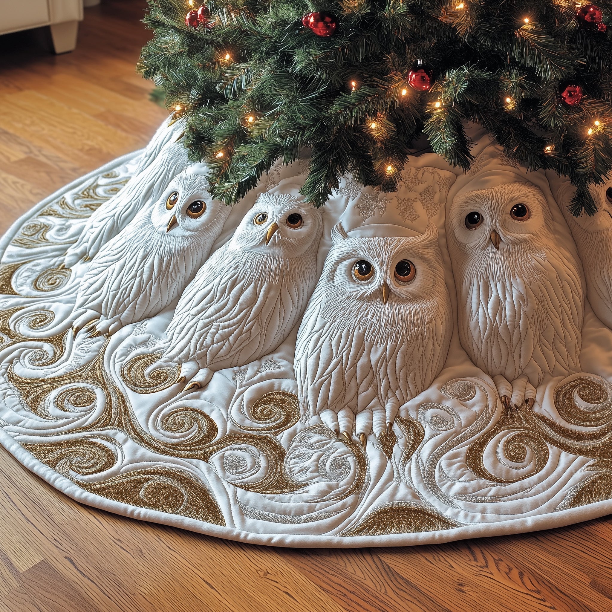 Winter Owl Quilted Tree Skirt Festive Tree Skirt Gift Choice
