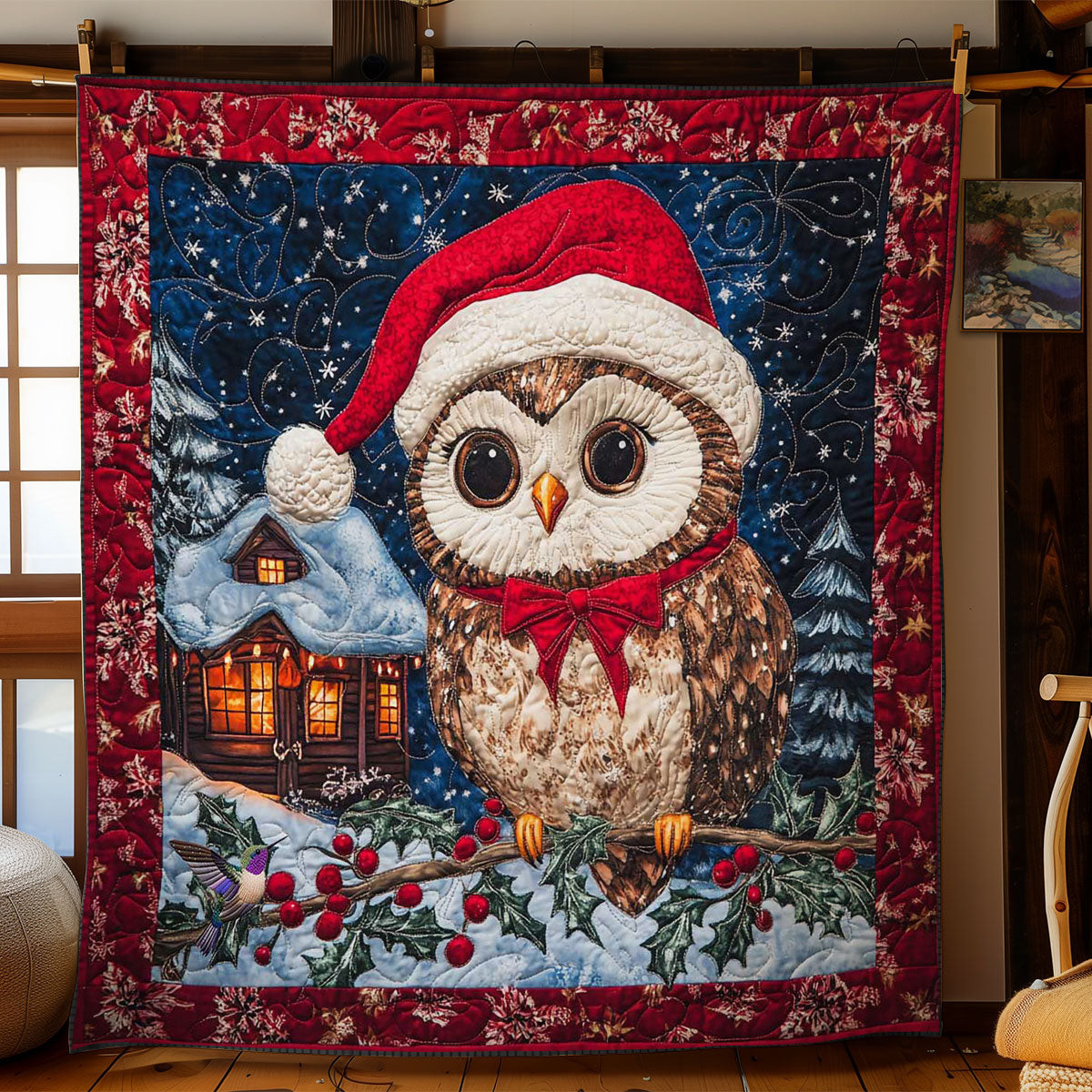 Winter Owl Xmas Quilted Blanket Throw Blankets For Couch Top Xmas Gifts For Teens