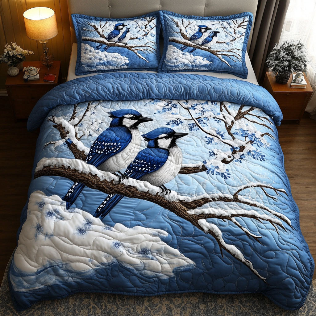 Winter Pair Jays Quilted Bedding Set Best Comforter Sets Bird Gifts For Bird Lovers