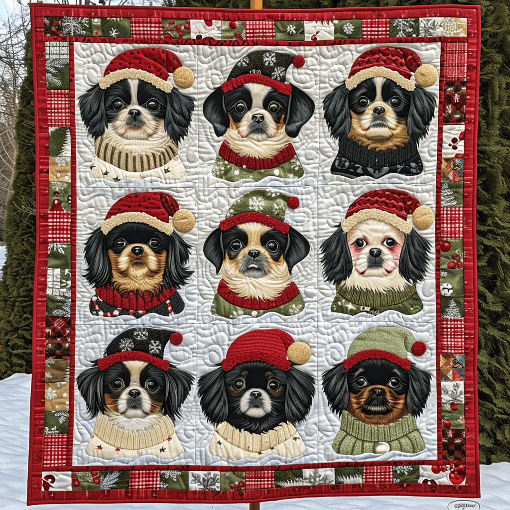 Winter Papillon Dogs Xmas Quilted Blanket Unique Christmas Gifts For Mom
