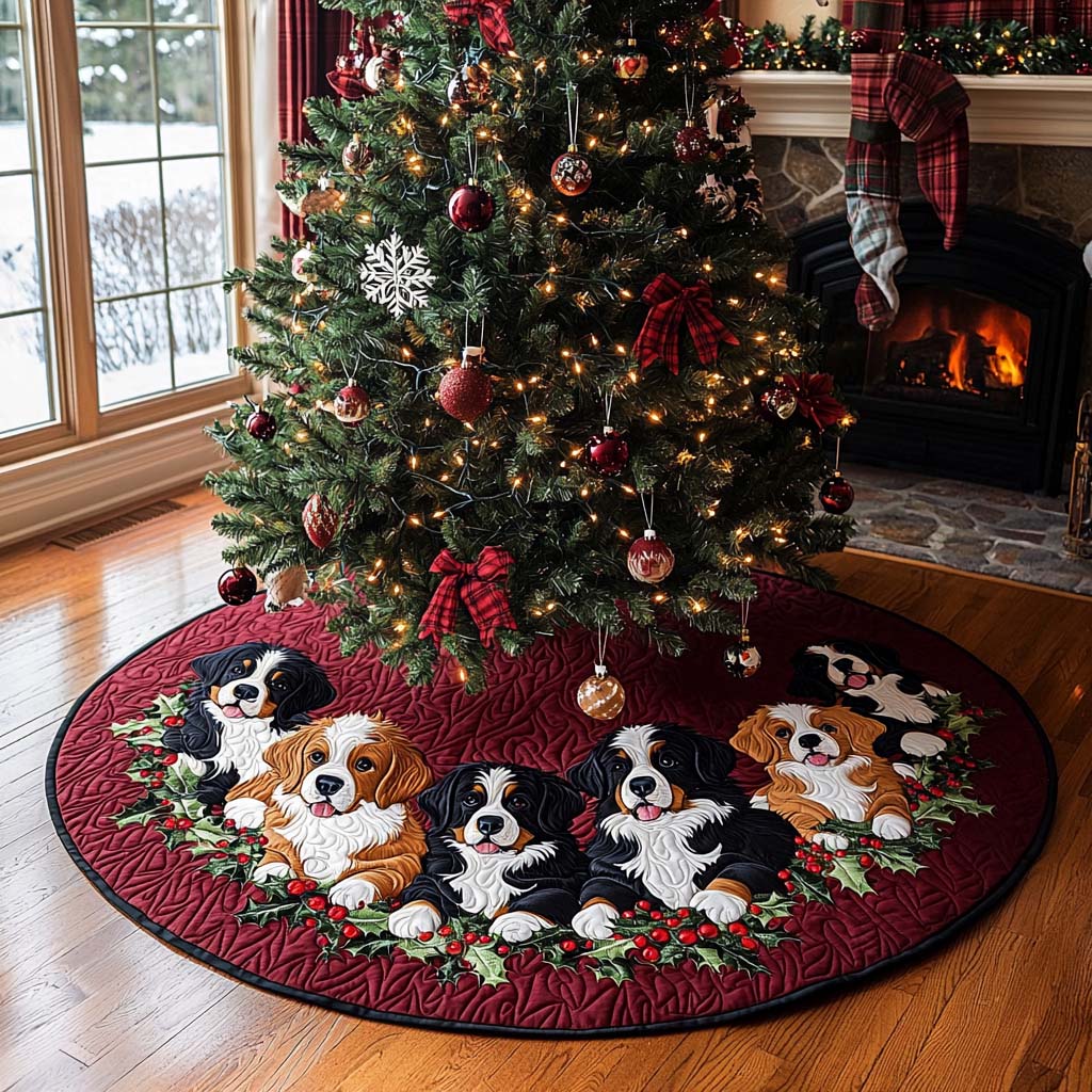 Winter Paws Quilted Christmas Tree Skirt Xmas Home Decor Presents For People With Dogs