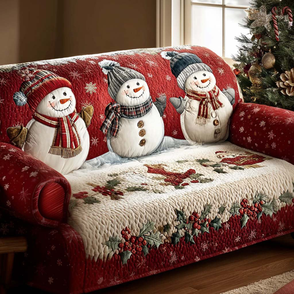 Winter Peace Quilted Sofa Cover Christmas Living Decor Unique Gifts Family
