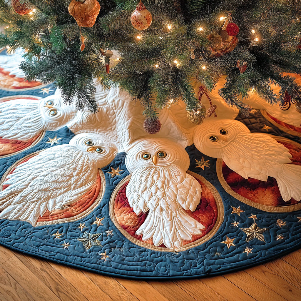 Winter Perch Christmas Quilted Tree Skirt Xmas Decorations Owl Themed Gifts