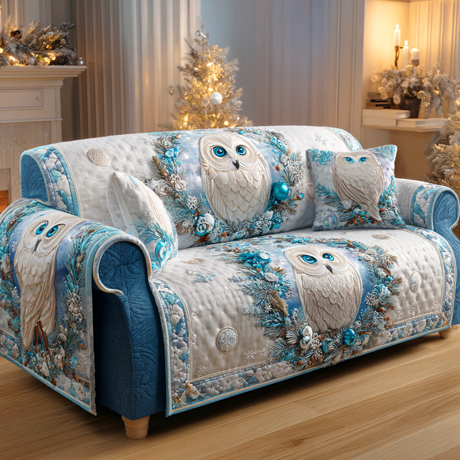 Winter Perch Quilted Sofa Cover Christmas Sofa Slipcover