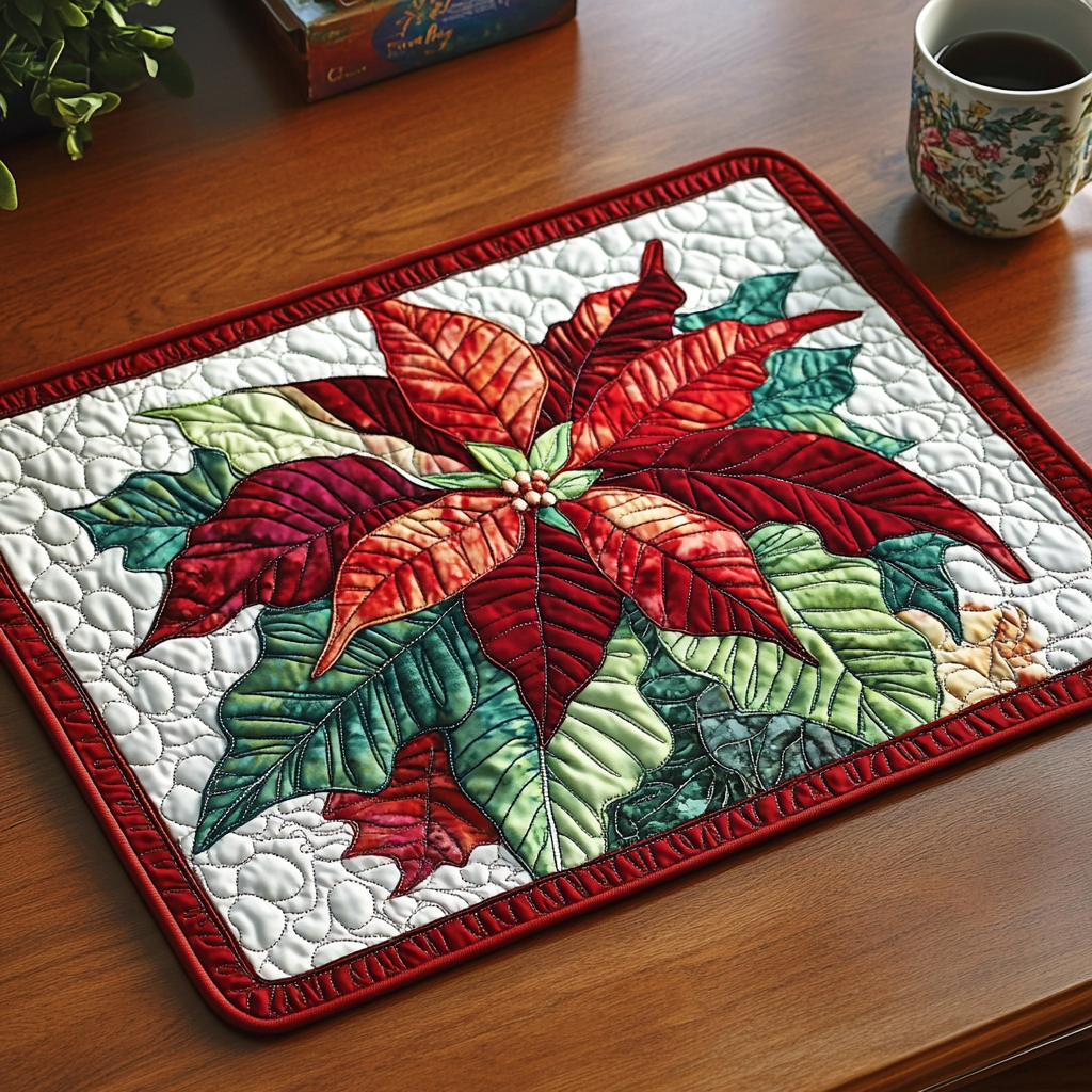 Winter Petals Quilted Placemat Dining Table Decor Reindeer Christmas Presents
