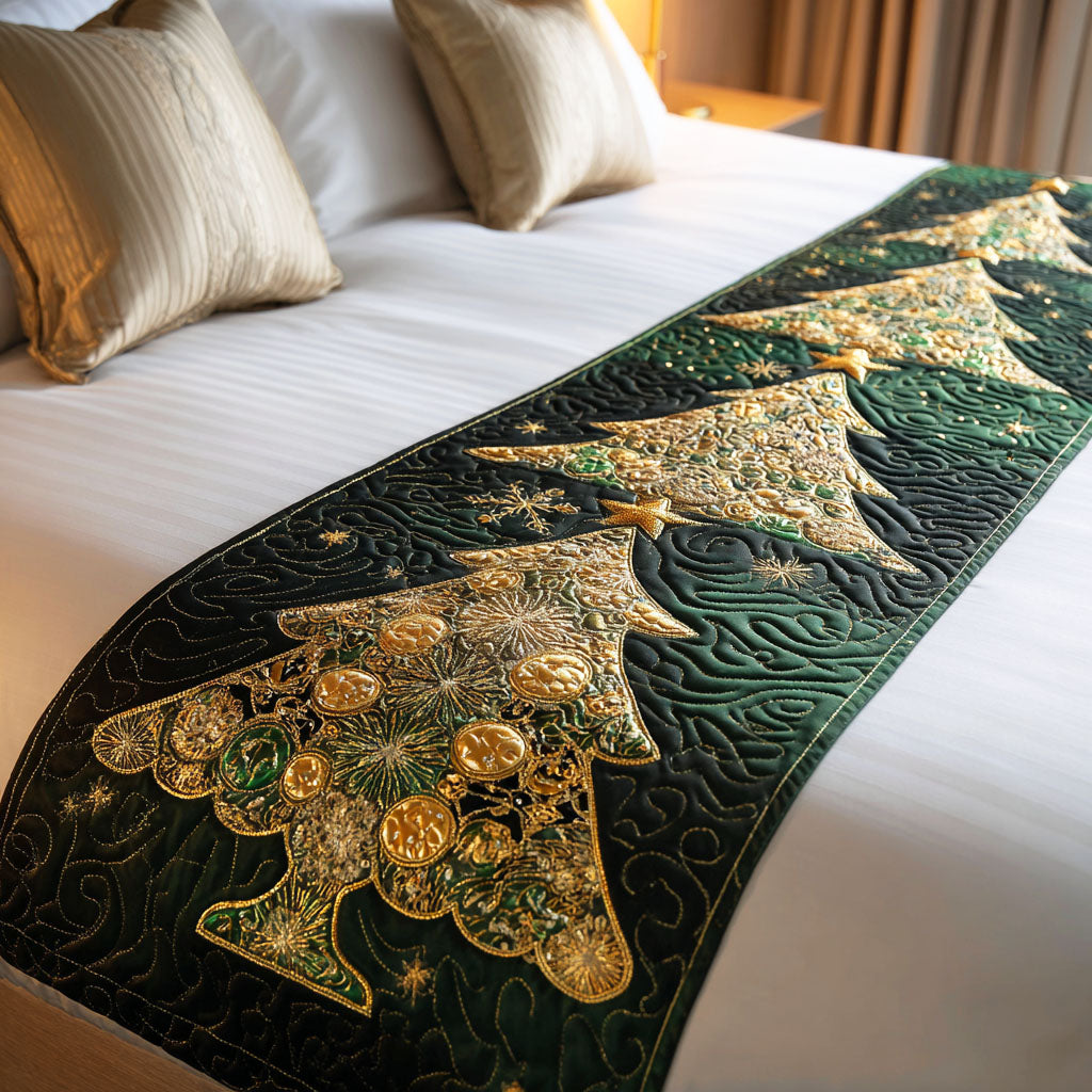 Winter Pine Quilted Bed Runner Christmas Bed Scarf Christmas Gift Ideas 2025