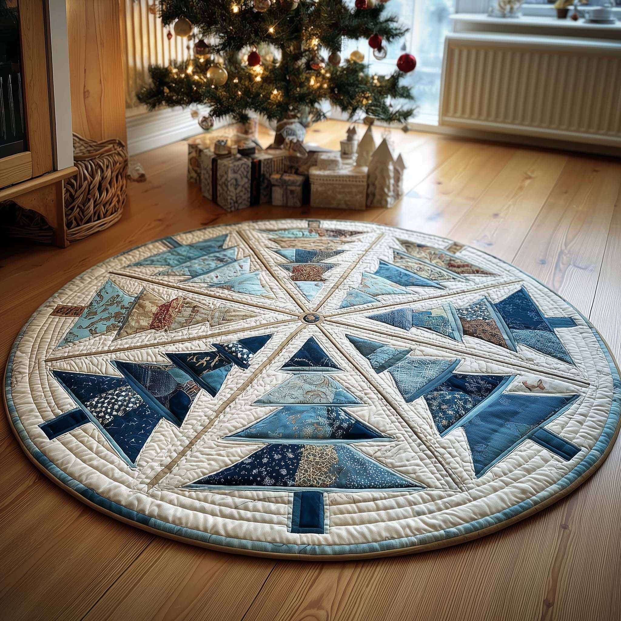 Winter Pine Quilted Round Mat Decorative Quilted Round Mat for Elegant Spaces