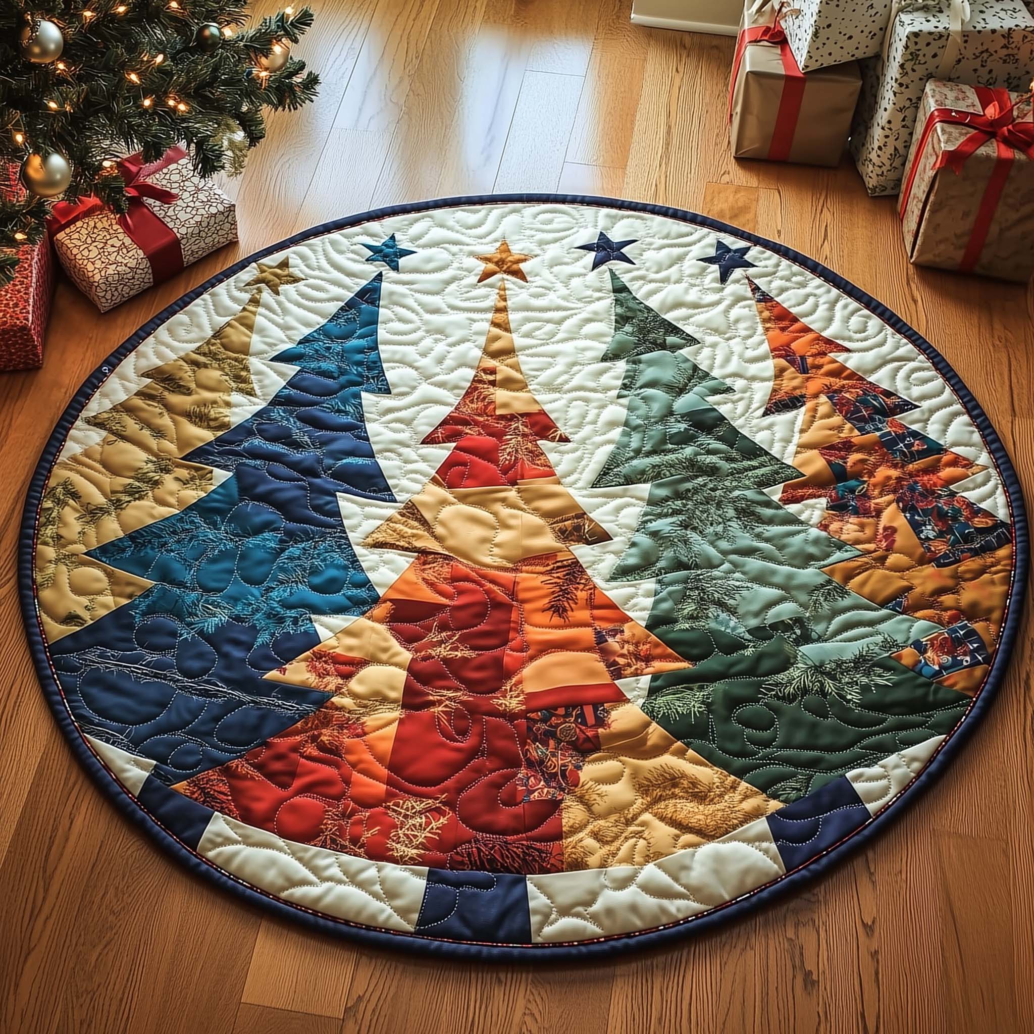 Winter Pine Quilted Round Mat Durable Quilted Round Mat for Everyday Use