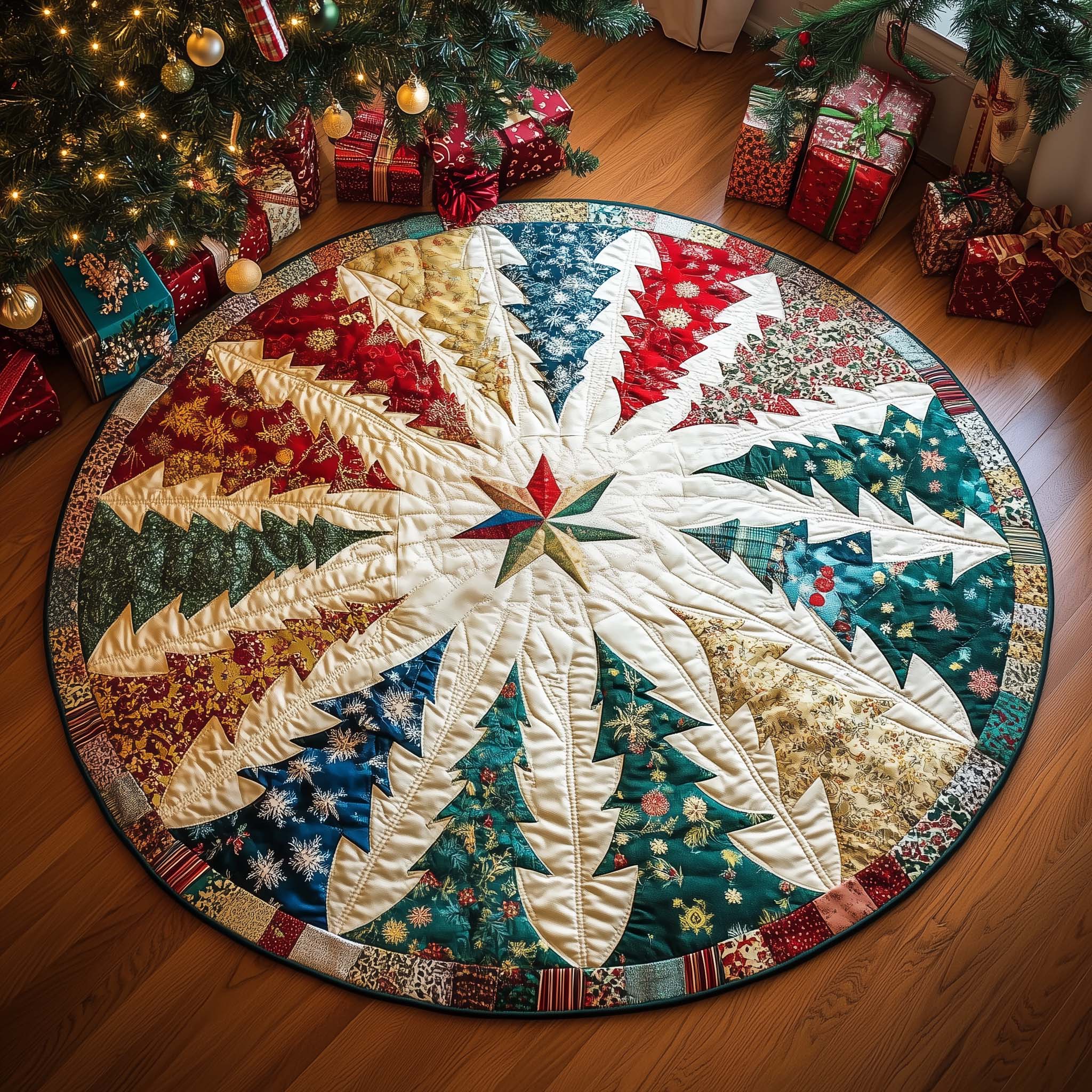 Winter Pine Quilted Round Mat Unique Quilted Round Mat for Modern Interiors