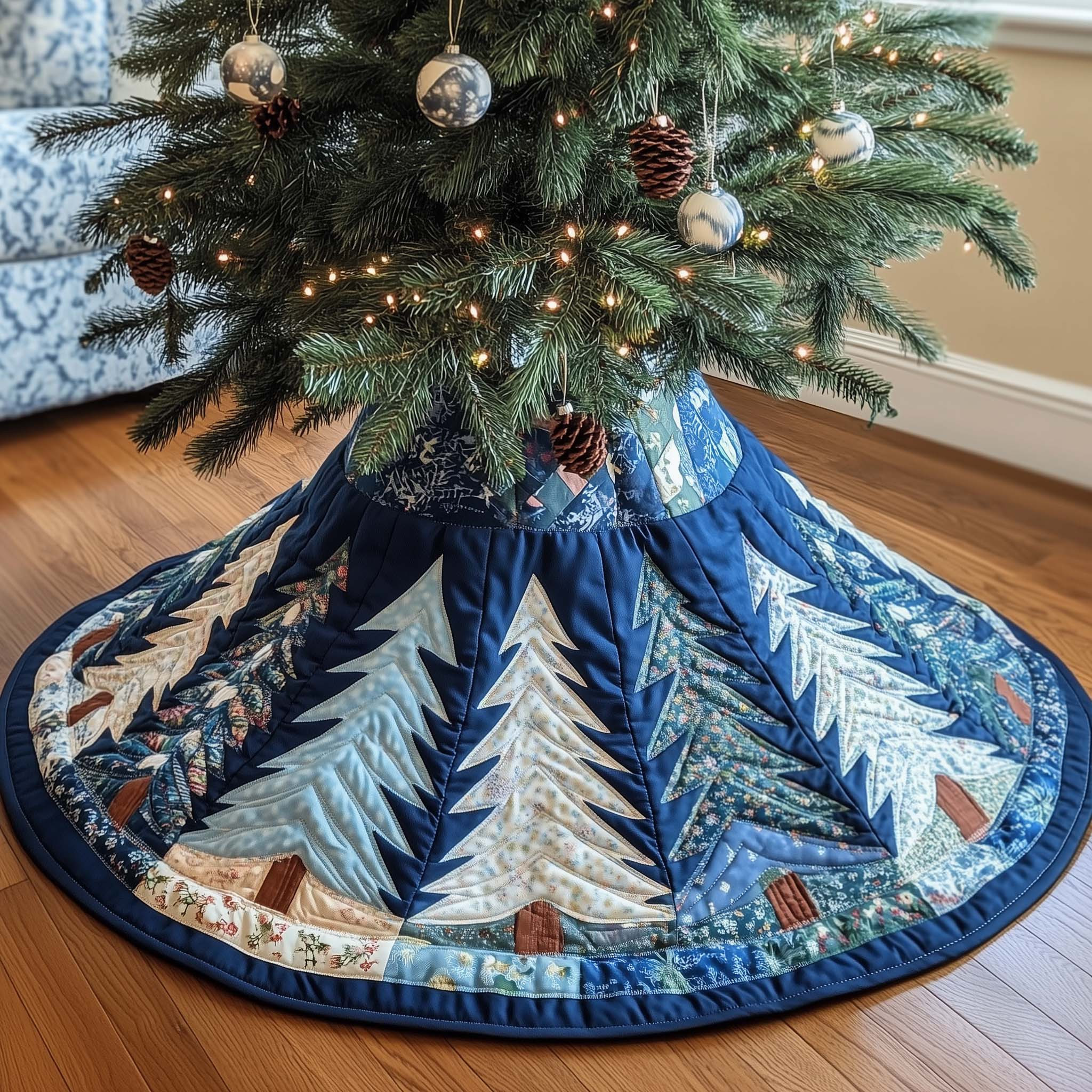 Winter Pine Quilted Tree Skirt Christmas Home Decor Xmas Gifts For Tree Lovers