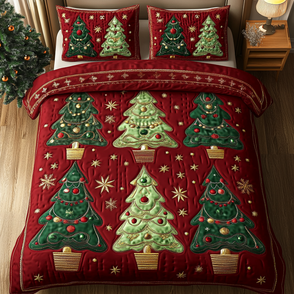 Winter Pines Quilted Bedding Set Xmas Duvet Sets Christmas Gifts For Mom 2025