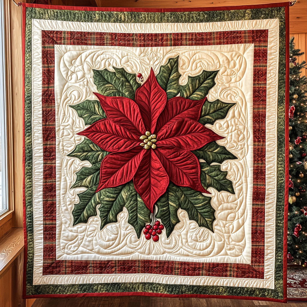 Winter Poinsettia Quilt Elegant Quilt Blanket Gift for Housewarming
