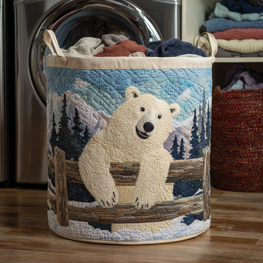 Winter Polar Bear Quilted Laundry Basket Trendy Quilted Laundry Hamper Gift for Modern Living