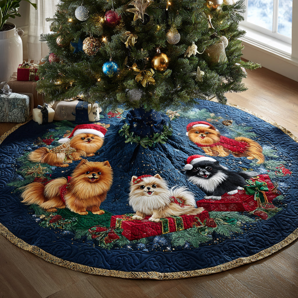 Winter Pom Dreams Christmas Quilted Tree Skirt Holiday Home Decor Best Presents For Dog