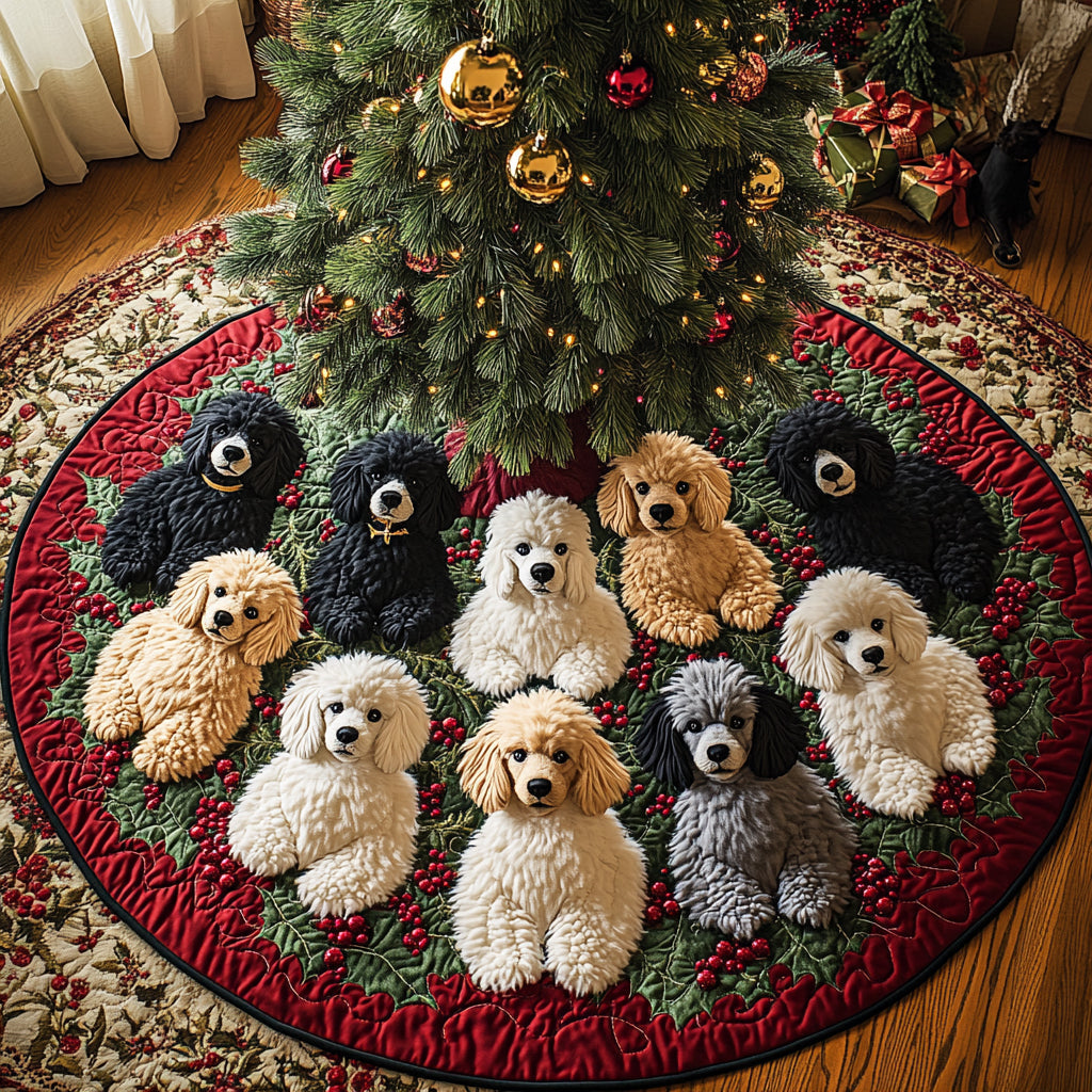Winter Poodle Wonderland Quilted Christmas Tree Skirt Beautiful Tree Skirt to Complete Your Christmas Look